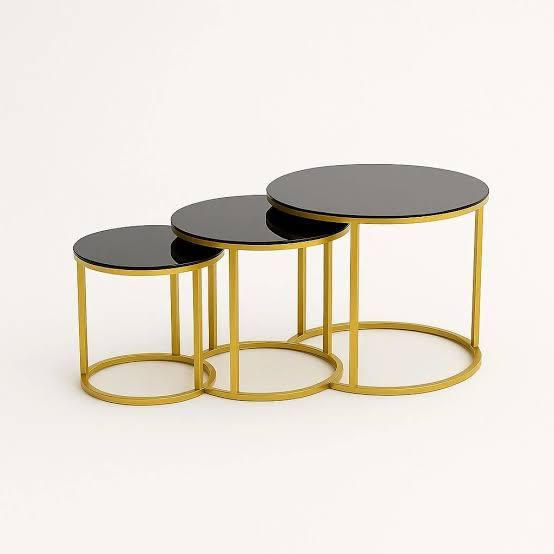 3in1 black glass coffee table has  black tempered glass tops with gold-finished metal frames