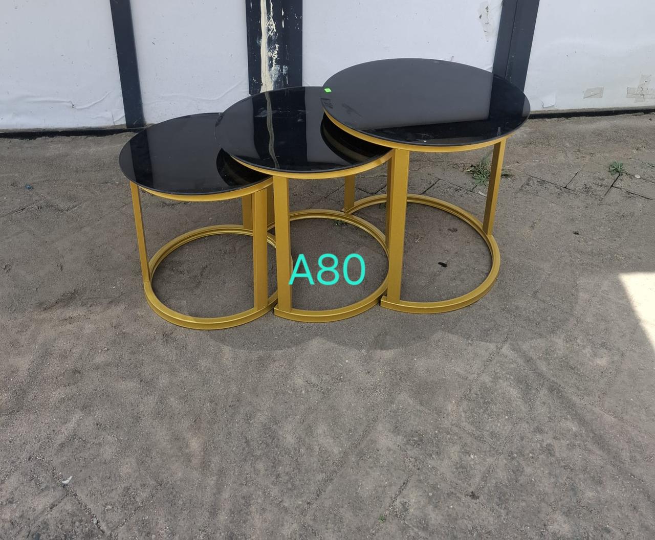 3in1 black glass coffee table has  black tempered glass tops with gold-finished metal frames