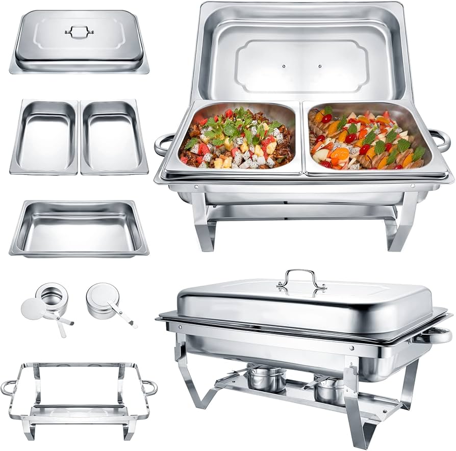 11L Double Compartment Stainless Steel Food Warmer Buffet Chafing Dish stainless steel food warmer designed for catering and buffet service.