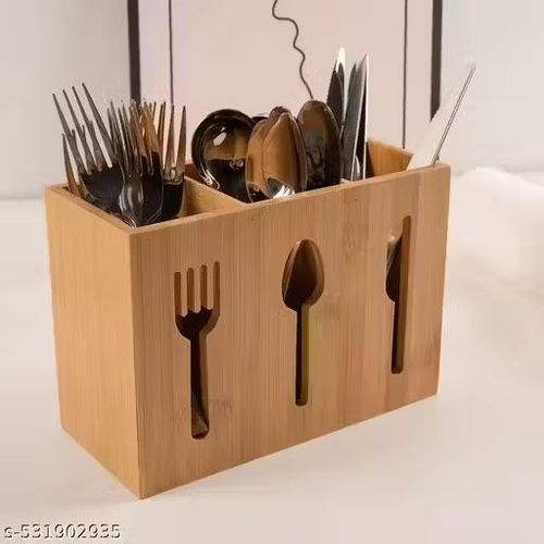 3-slot bamboo cutlery organizer box designed for countertop or dining table use to keep silverware neatly separated and accessible