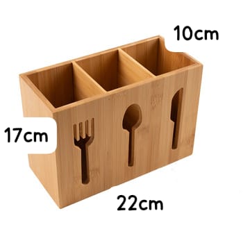 3-slot bamboo cutlery organizer box designed for countertop or dining table use to keep silverware neatly separated and accessible