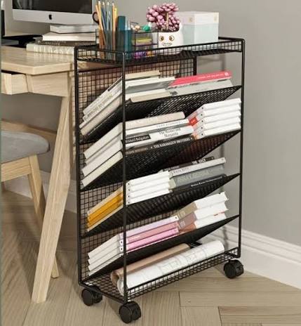 5-tier mobile metal mesh bookshelf or storage rack,/rolling document organizer for organizing books, magazines, and office supplies