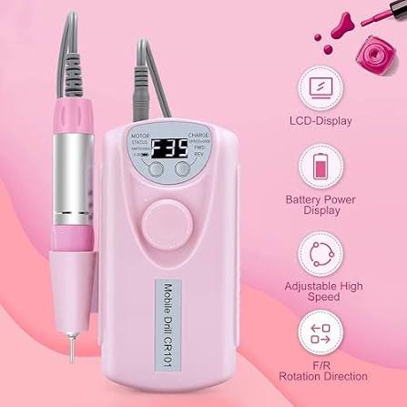 Professional rechargeable electric nail drill designed for manicure and pedicure tasks, such as removing gel polish, trimming nails, and clearing cuticles