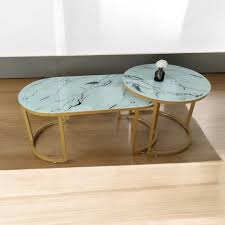 Glass top with marble effect 2 in 1 nesting coffee table