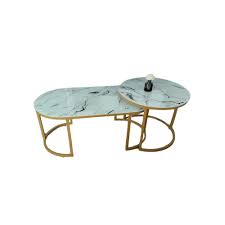 Glass top with marble effect 2 in 1 nesting coffee table
