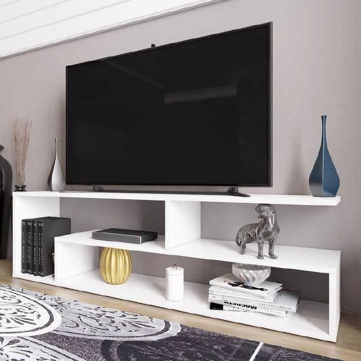 MEXICO Modern White Wooden TV Stand (120cm/4ft) | Fixed MDF Media Unit | High Quality, Durable & Fully Assembled Furniture