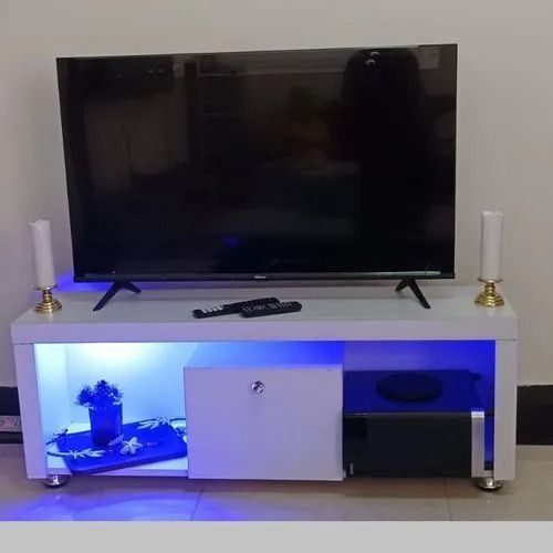AMSTERDAM 4ft (120cm) Modern TV Stand with LED Lights | Laminated Wood Unit for 14"-55" TVs | 35kg Max Load