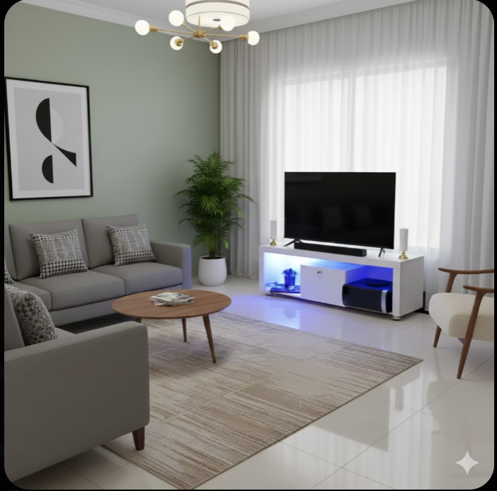 AMSTERDAM 4ft (120cm) Modern TV Stand with LED Lights | Laminated Wood Unit for 14"-55" TVs | 35kg Max Load