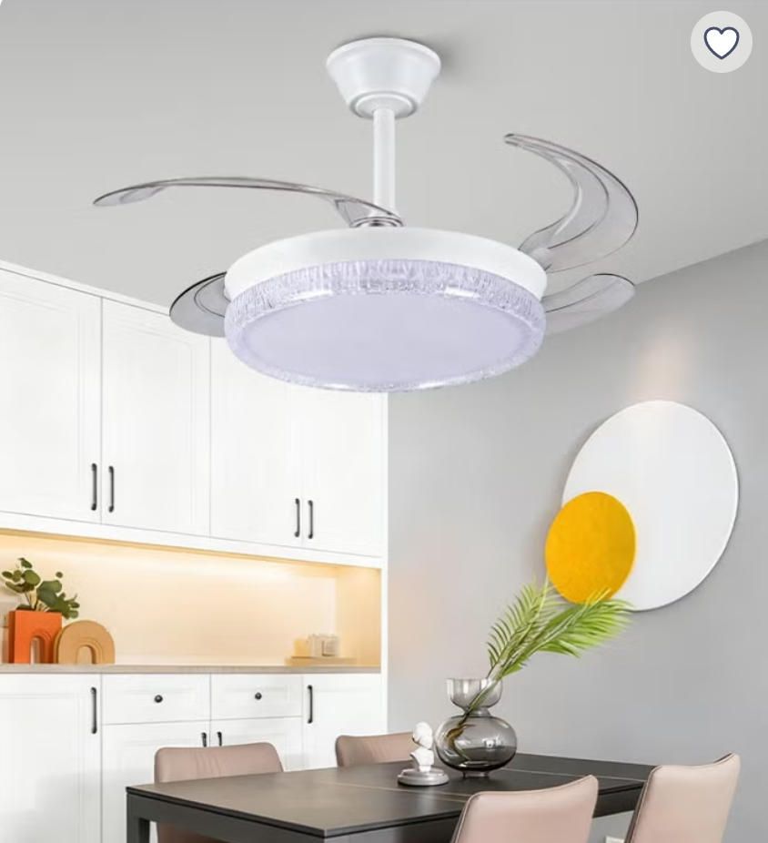 MODI 72W LED Ceiling Fan Light with Remote Control, Modern Retractable Blades, Silent Motor, 3 Color Dimmable Light , Low Noise Ceiling Fan for Bedroom Living Room Kitchen