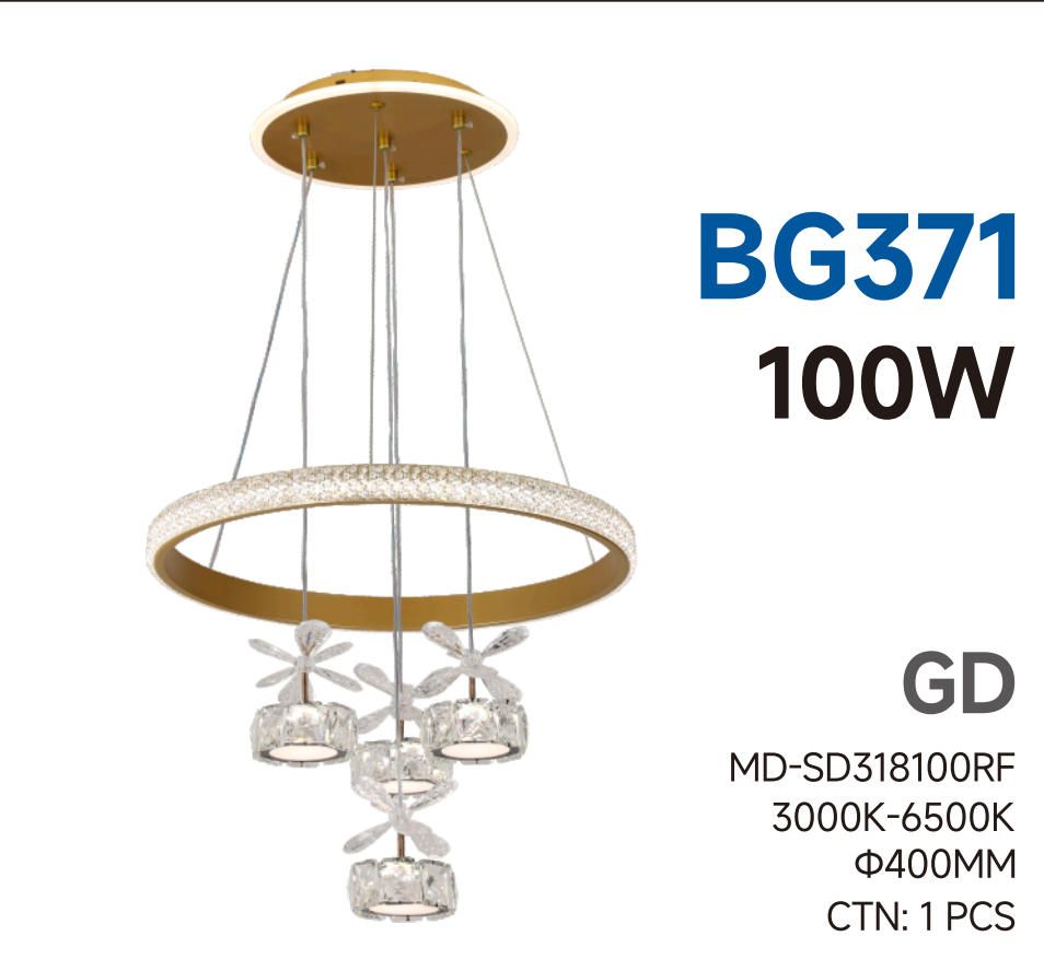 Modern and luxurios chandelier, LED chandelier with 3 lighting colors, white pendant lamp with 4 balls LED cross-shaped rings, indoor lighting