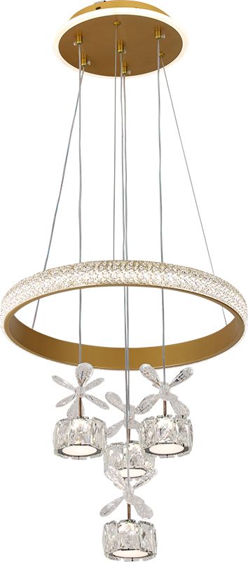 Modern and luxurios chandelier, LED chandelier with 3 lighting colors, white pendant lamp with 4 balls LED cross-shaped rings, indoor lighting