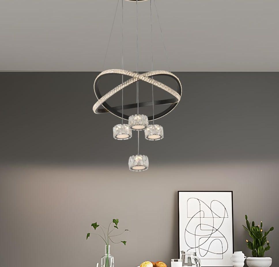 Modern and luxurios chandelier, LED chandelier with 3 lighting colors, black pendant lamp with 4 balls LED  Light, indoor lighting . (Black color)