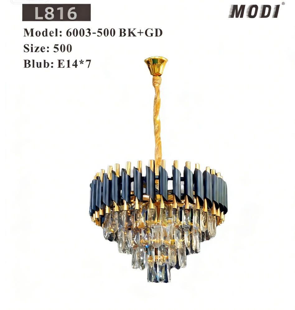 Round K9 Crystal Chandelier | Modern Chandelier Light Fixture for Hallway, Living Room, Hotel & Black Gold Chandelier - Modern Living Room Jhumar with K9 Crystal or  Tier LED Light.