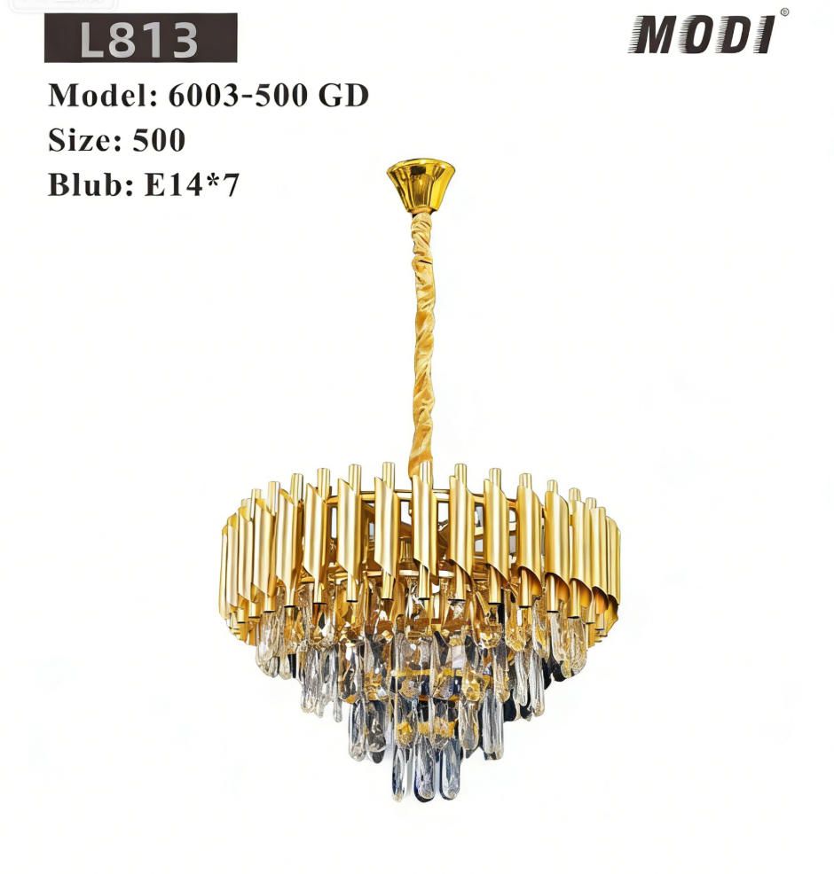 Round K9 Crystal Chandelier | Modern Chandelier Light Fixture for Hallway, Living Room, Hotel & Black Gold Chandelier - Modern Living Room Jhumar with K9 Crystal or  Tier LED Light.