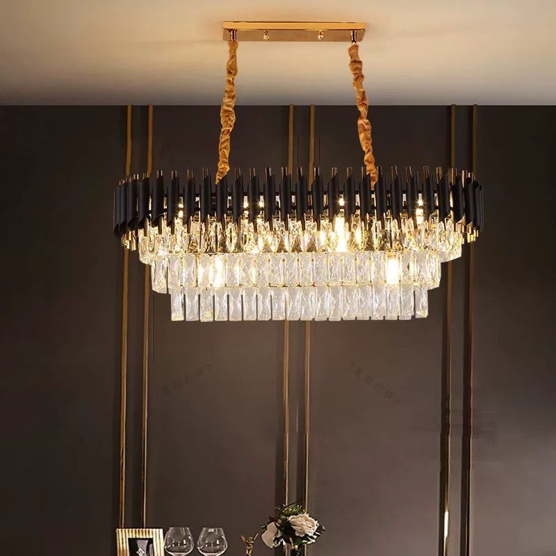 MODI Modern Rectangular Chandelier – 120 cm Gold Crystal 8-Light Luxury Oval Ceiling Pendant for Dining Room, Kitchen Island & Living Room