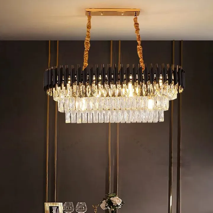MODI Modern Rectangular Chandelier – 120 cm Gold Crystal 8-Light Luxury Oval Ceiling Pendant for Dining Room, Kitchen Island & Living Room