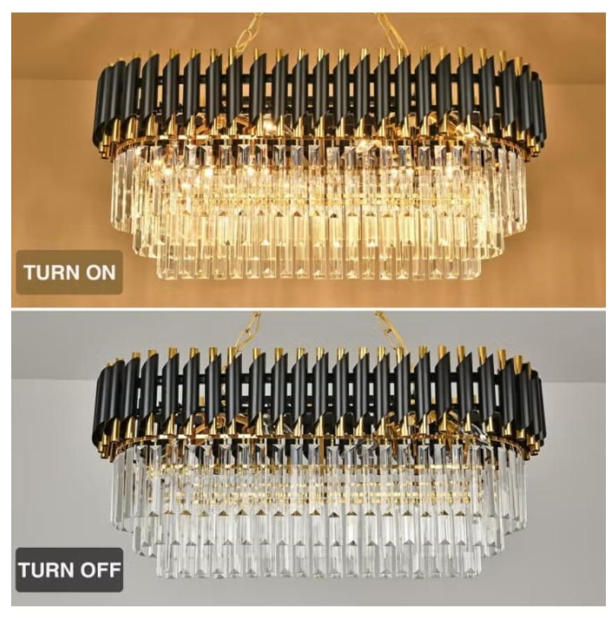 MODI Modern Rectangular Chandelier – 120 cm Gold Crystal 8-Light Luxury Oval Ceiling Pendant for Dining Room, Kitchen Island & Living Room