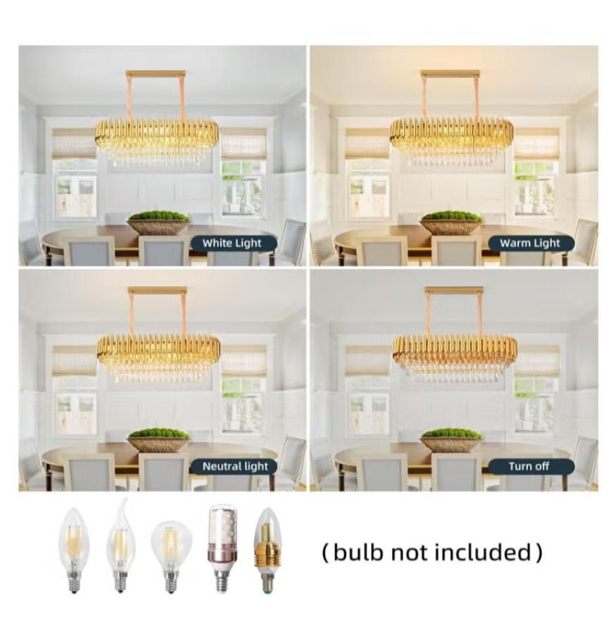 MODI Modern Rectangular Chandelier – 120 cm Gold Crystal 8-Light Luxury Oval Ceiling Pendant for Dining Room, Kitchen Island & Living Room