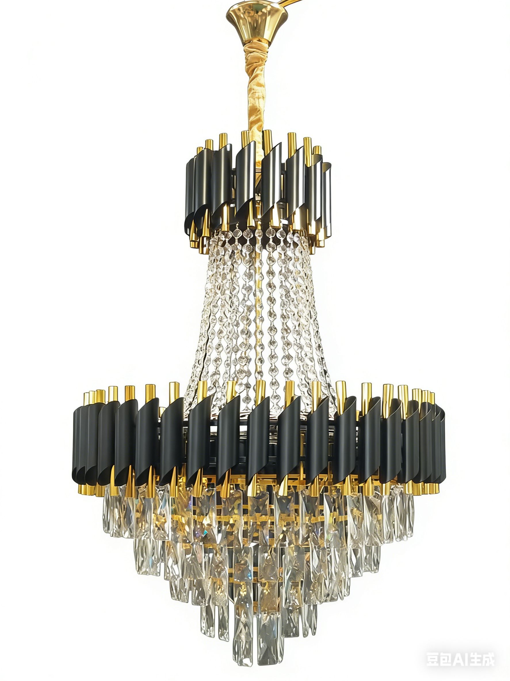 MODI High Grade Double Layer Crystal Chandelier | Modern Chandelier Light Fixture for Hallway, Living Room, Hotel & Black Gold Chandelier - Modern Living Room Jhumar with K9 Crystal or Tier LED Light.