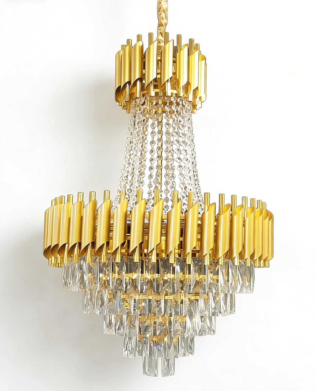 MODI High Grade Double Layer Crystal Chandelier | Modern Chandelier Light Fixture for Hallway, Living Room, Hotel & Black Gold Chandelier - Modern Living Room Jhumar with K9 Crystal or Tier LED Light.