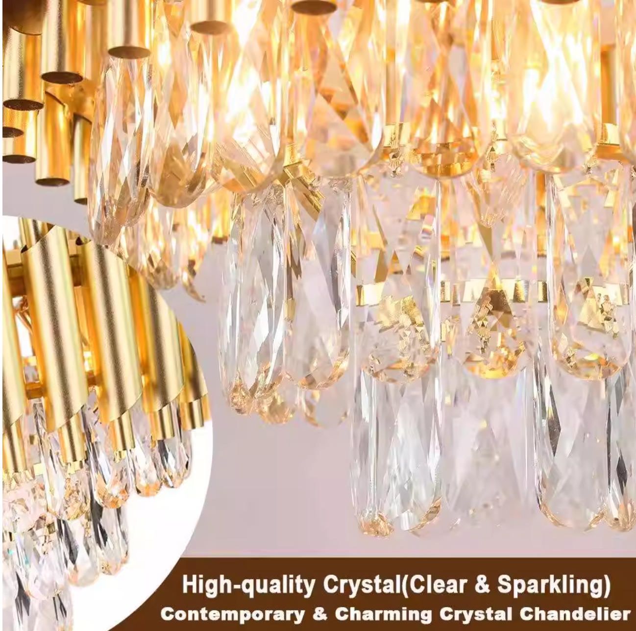MODI High Grade Double Layer Crystal Chandelier | Modern Chandelier Light Fixture for Hallway, Living Room, Hotel & Black Gold Chandelier - Modern Living Room Jhumar with K9 Crystal or Tier LED Light.