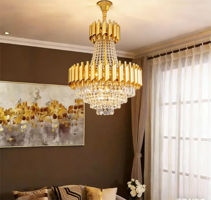 MODI High Grade Double Layer K9 Crystal Chandelier, Black Gold Modern LED Ceiling Light Fixture, Tier Pendant Jhumar Lighting for Hallway, Living Room, Hotel Interior Decoration