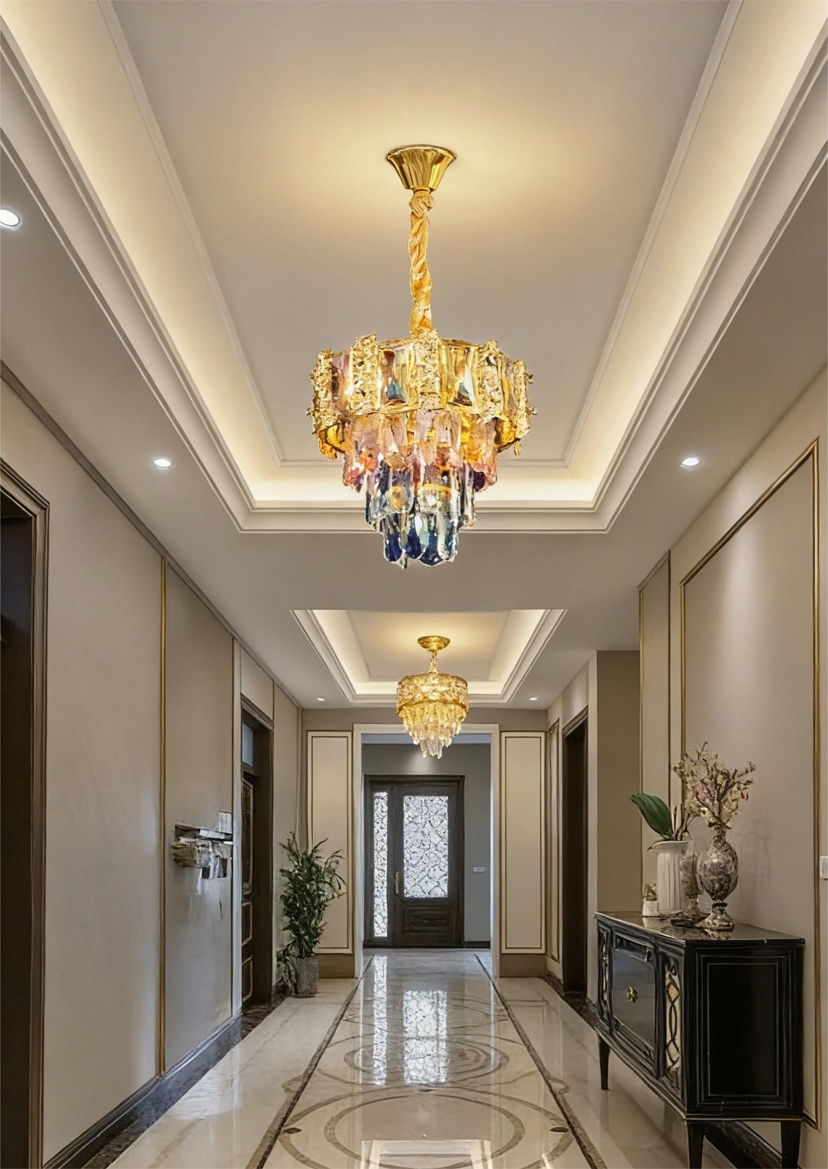 MODI Luxury Crystal Flush Mount Ceiling Light, Gold Modern LED Ceiling Lamp for Living Room Bedroom Hallway, Elegant Cube - Shape Crystal Chandelier Lighting Fixture