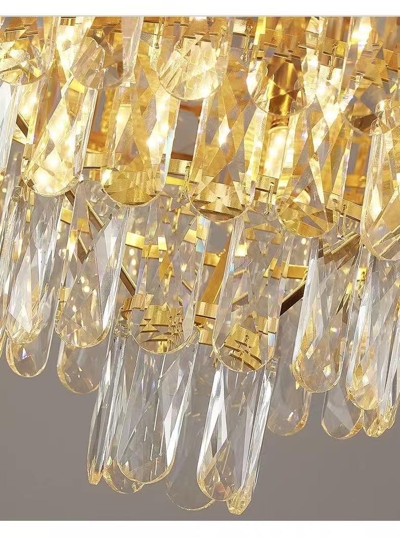 MODI Luxury Crystal Flush Mount Ceiling Light, Gold Modern LED Ceiling Lamp for Living Room Bedroom Hallway, Elegant Cube - Shape Crystal Chandelier Lighting Fixture