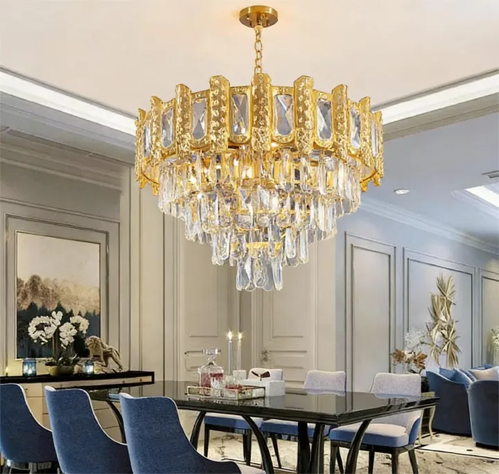 MODI Luxury Crystal Flush Mount Ceiling Light, Gold Modern LED Ceiling Lamp for Living Room Bedroom Hallway, Elegant Cube - Shape Crystal Chandelier Lighting Fixture