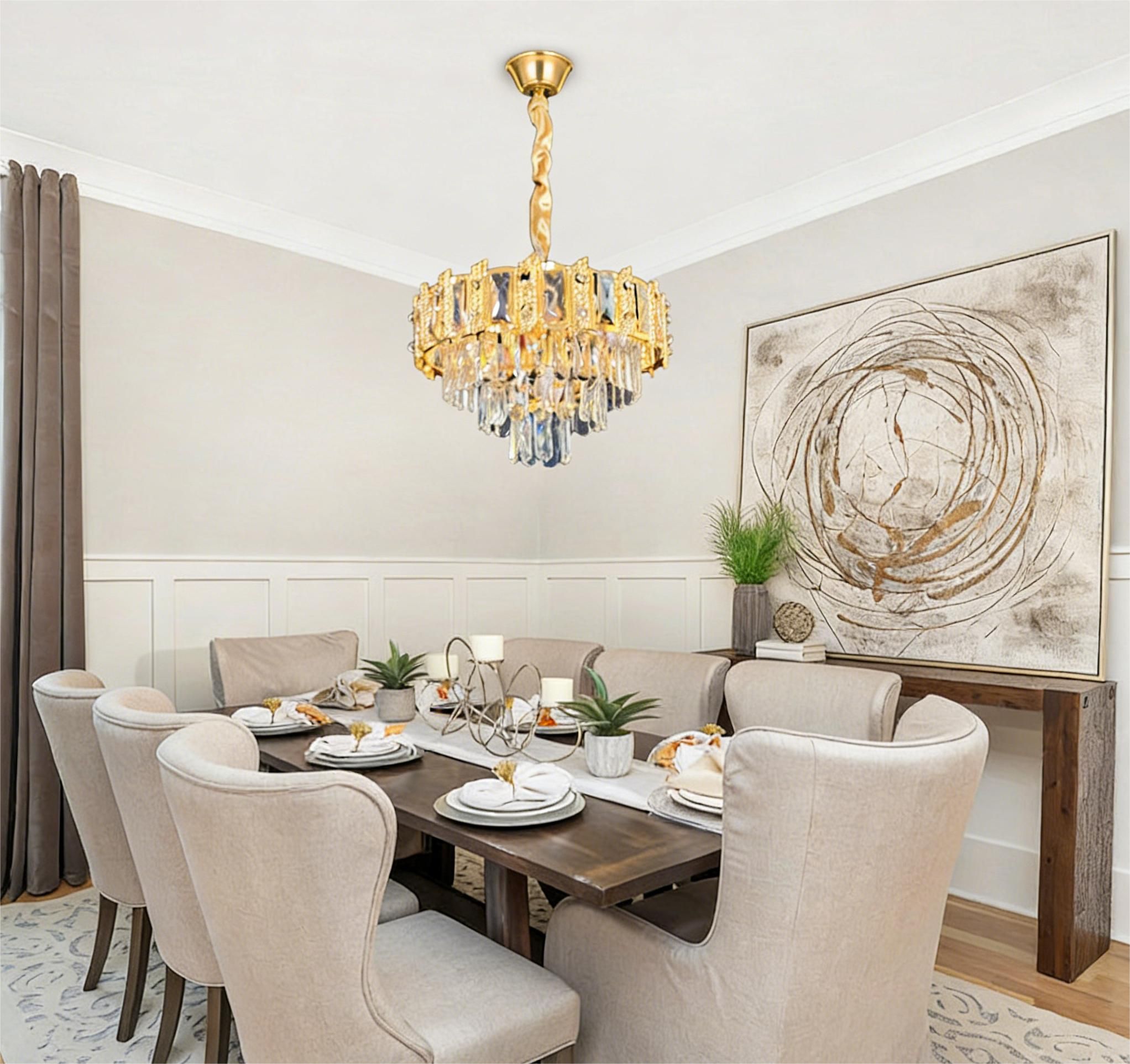 MODI Luxury Crystal Flush Mount Ceiling Light, Gold Modern LED Ceiling Lamp for Living Room Bedroom Hallway, Elegant Cube - Shape Crystal Chandelier Lighting Fixture