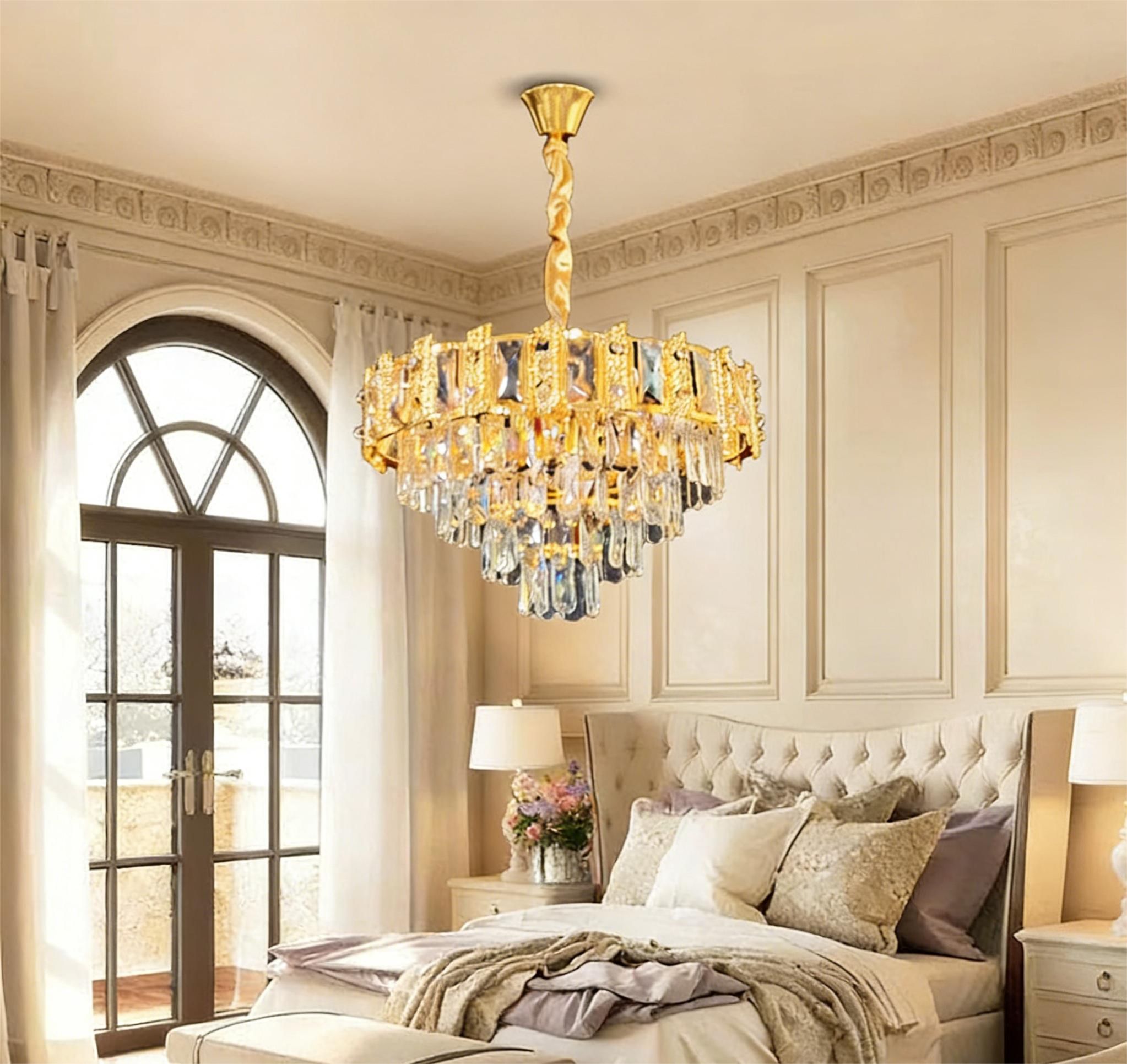 MODI Luxury Crystal Flush Mount Ceiling Light, Gold Modern LED Ceiling Lamp for Living Room Bedroom Hallway, Elegant Cube - Shape Crystal Chandelier Lighting Fixture