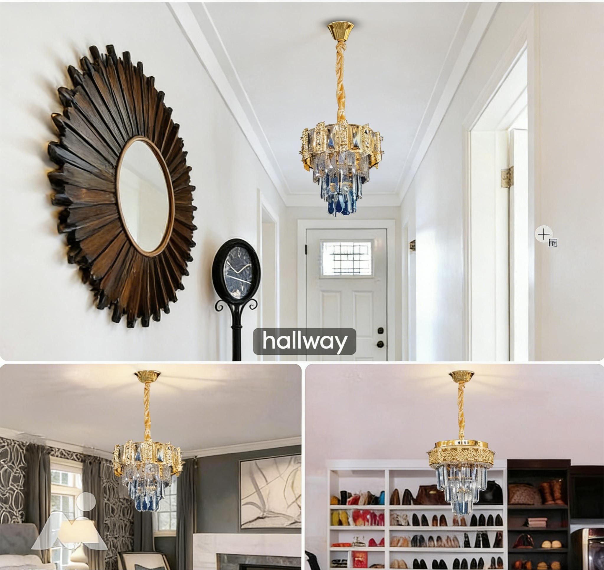 MODI Luxury Crystal Flush Mount Ceiling Light, Gold Modern LED Ceiling Lamp for Living Room Bedroom Hallway, Elegant Cube - Shape Crystal Chandelier Lighting Fixture