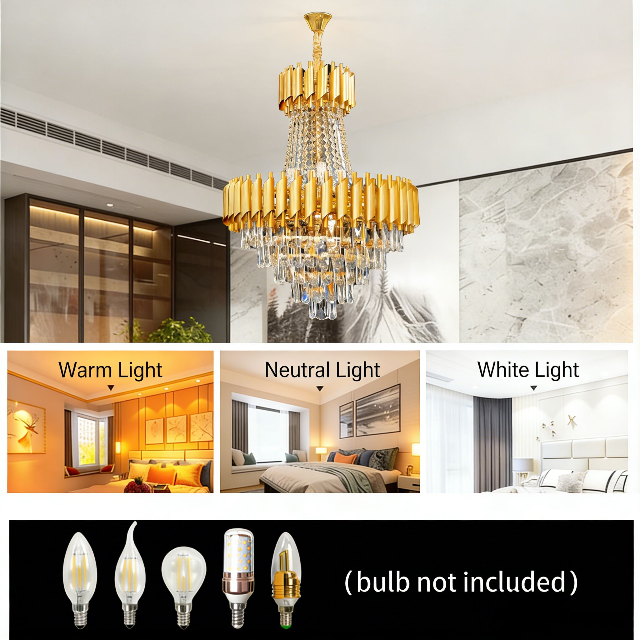 MODI High Grade Double Layer Crystal Chandelier | Modern Chandelier Light Fixture for Hallway, Living Room, Hotel & Black Gold Chandelier - Modern Living Room Jhumar with K9 Crystal or Tier LED Light.