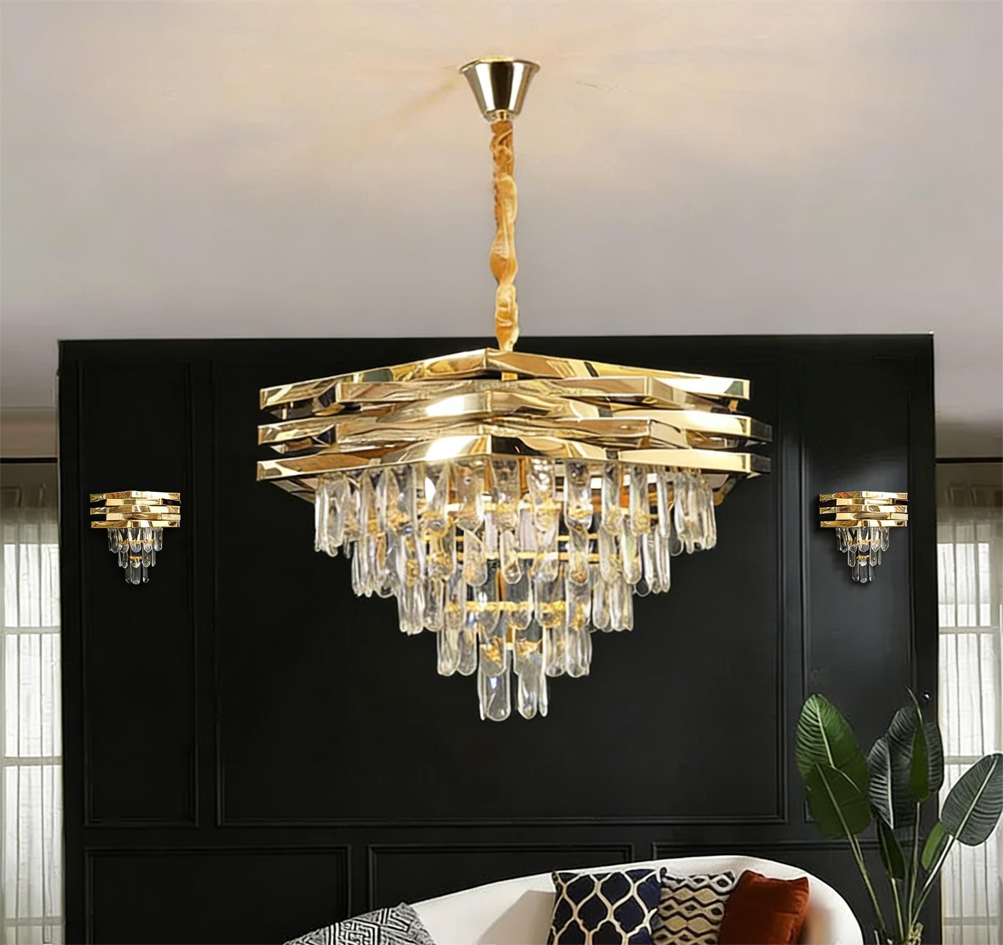 MODI Luxury Crystal Chandelier Living Room,  Gold Modern Crystal Chandelier Lamp, Round Crystal Chandelier Light For Dining Room, Hotel Hall Art Decor