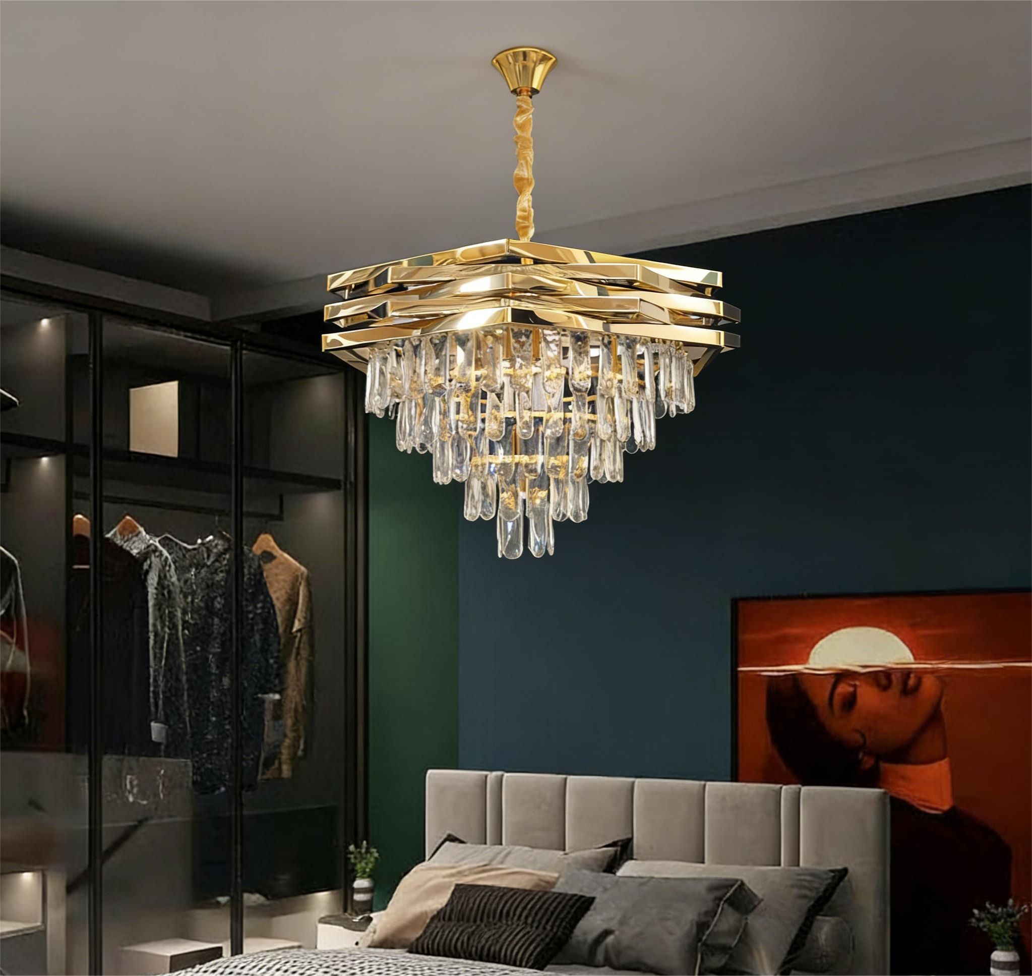 MODI Luxury Crystal Chandelier Living Room,  Gold Modern Crystal Chandelier Lamp, Round Crystal Chandelier Light For Dining Room, Hotel Hall Art Decor