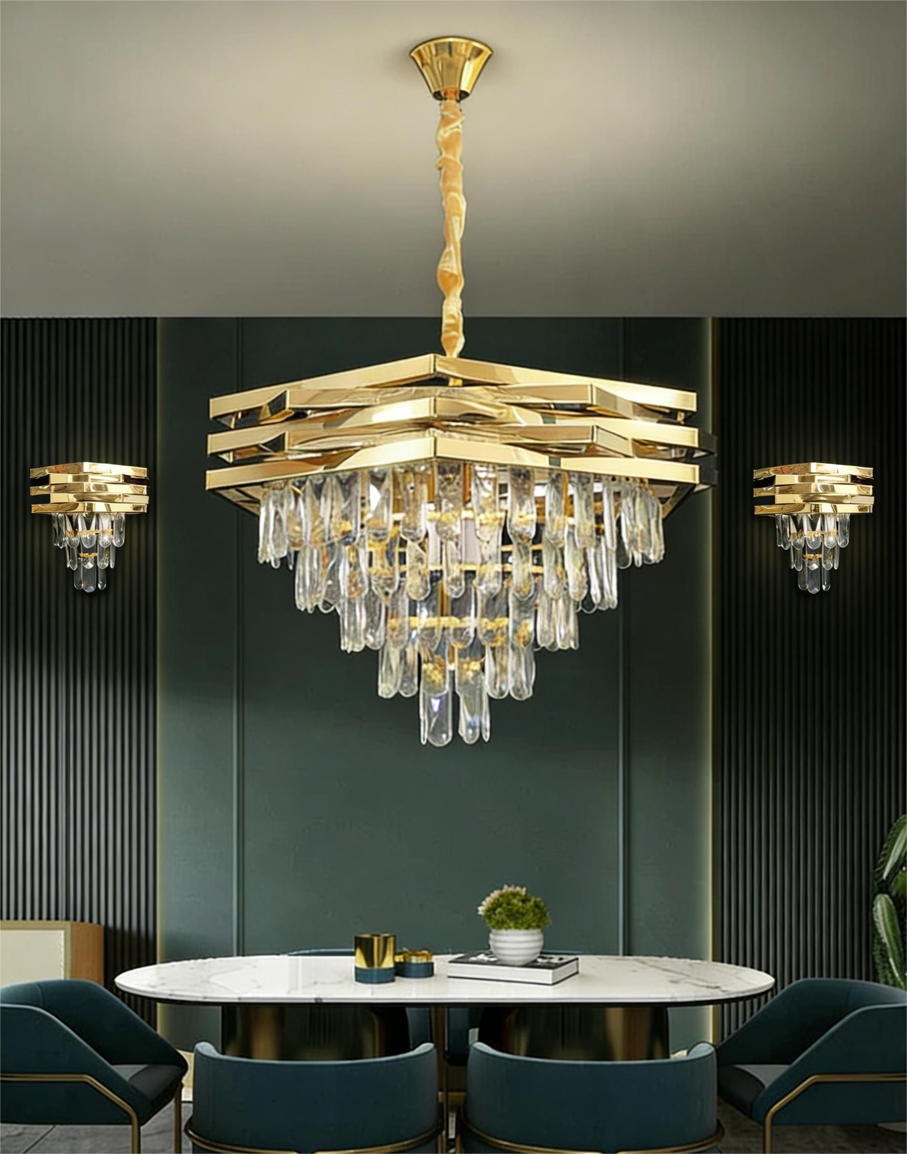 MODI Luxury Crystal Chandelier Living Room,  Gold Modern Crystal Chandelier Lamp, Round Crystal Chandelier Light For Dining Room, Hotel Hall Art Decor