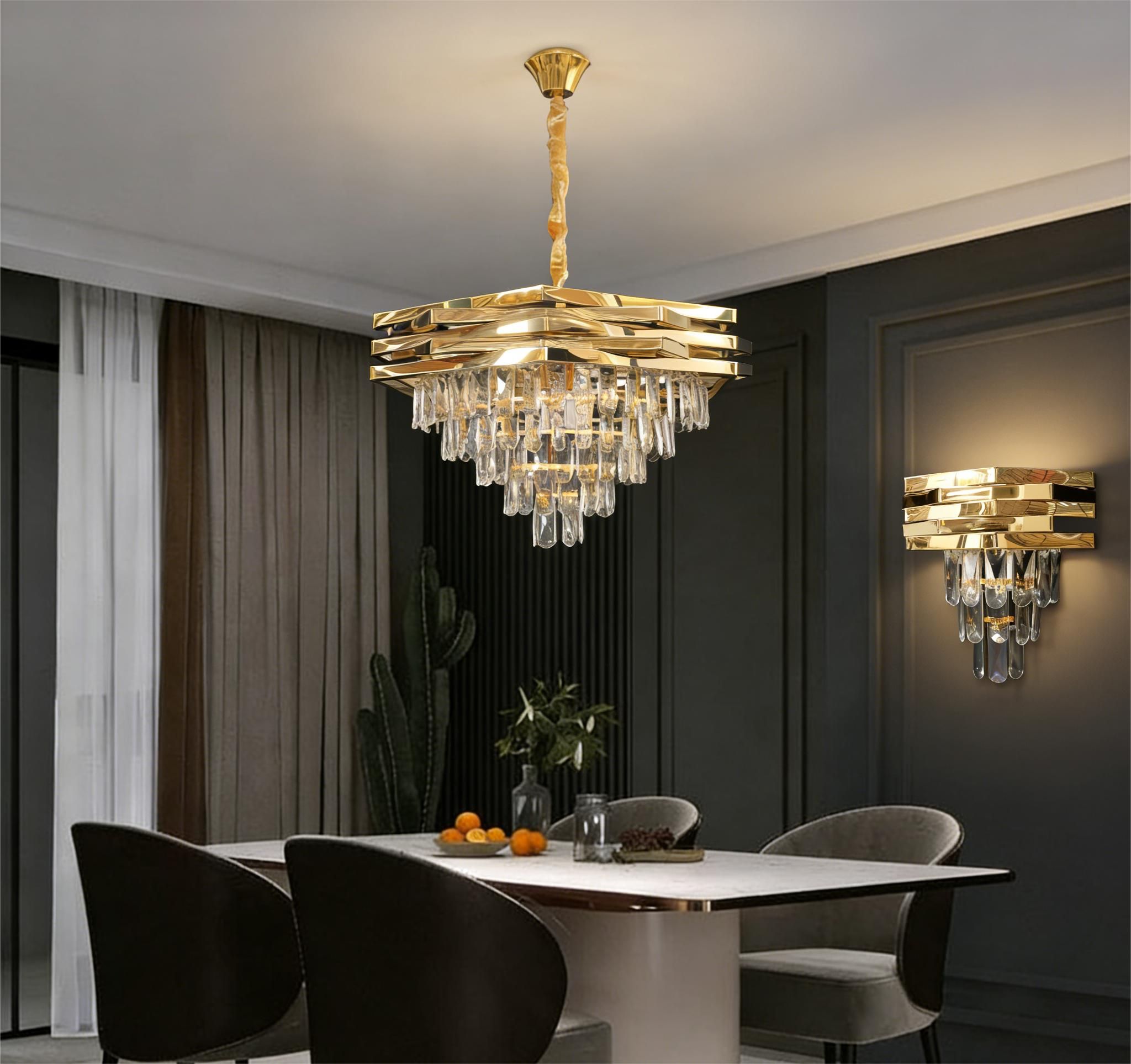 MODI Luxury Crystal Chandelier Living Room,  Gold Modern Crystal Chandelier Lamp, Round Crystal Chandelier Light For Dining Room, Hotel Hall Art Decor