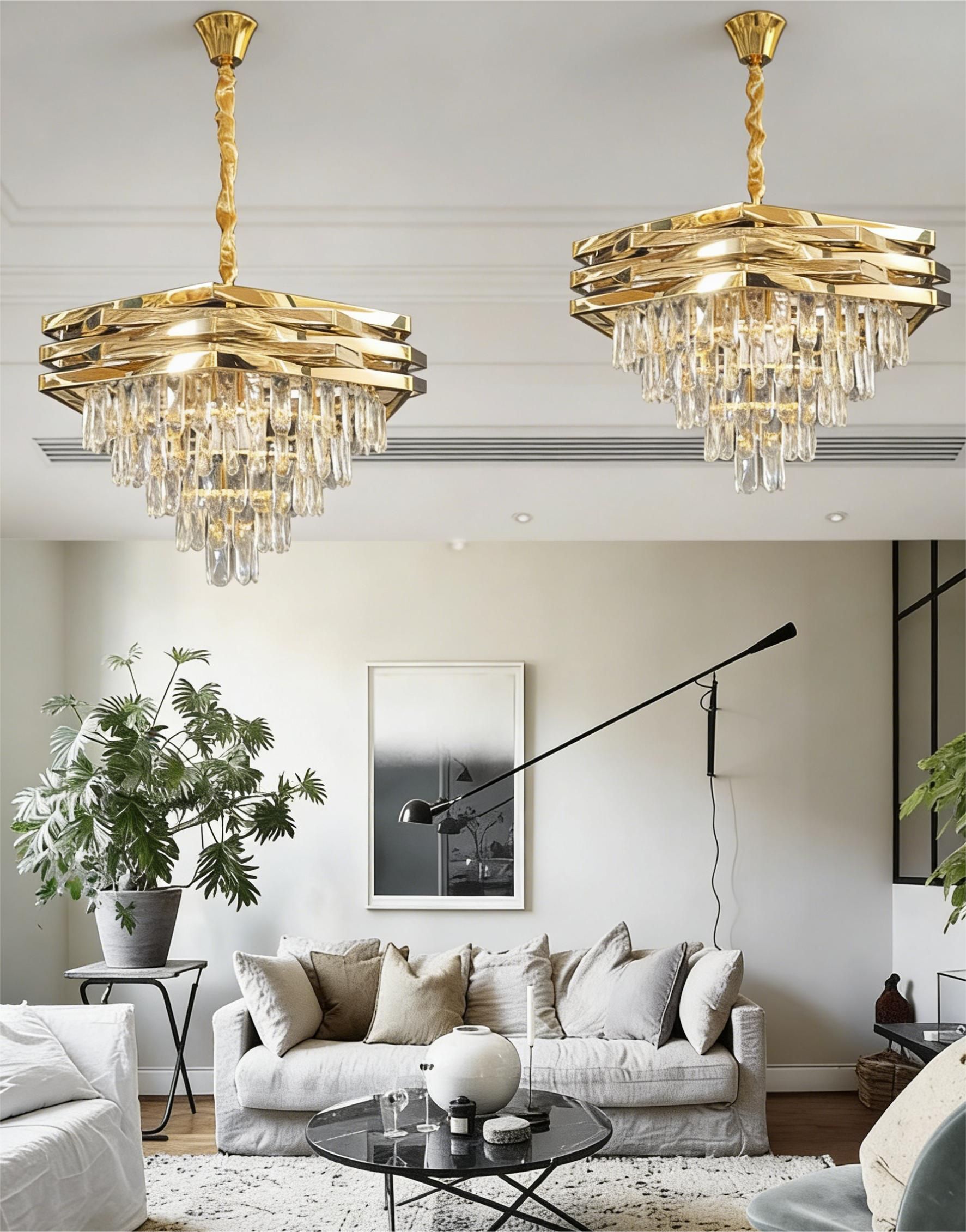 MODI Luxury Crystal Chandelier Living Room,  Gold Modern Crystal Chandelier Lamp, Round Crystal Chandelier Light For Dining Room, Hotel Hall Art Decor
