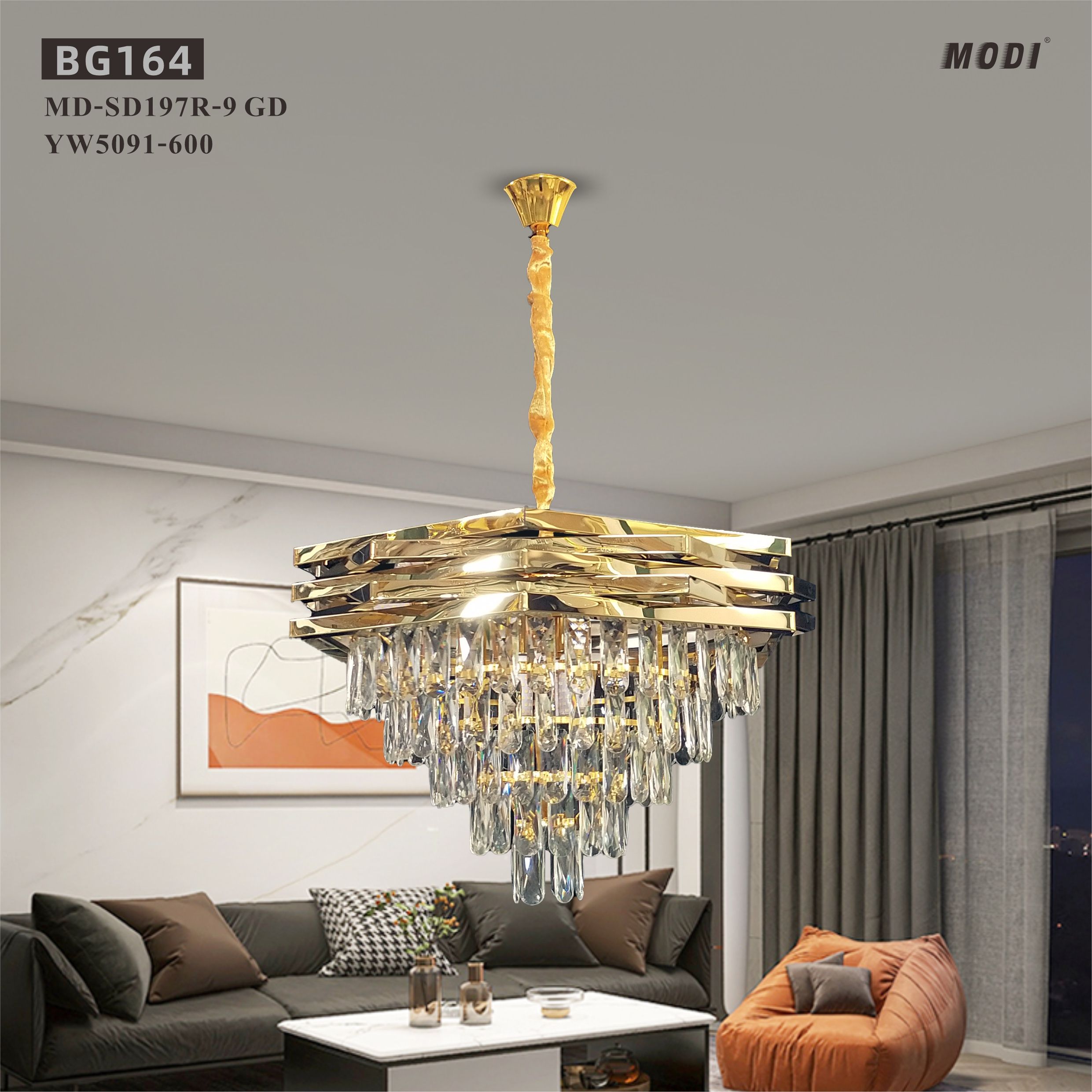MODI Luxury Crystal Chandelier Living Room,  Gold Modern Crystal Chandelier Lamp, Round Crystal Chandelier Light For Dining Room, Hotel Hall Art Decor