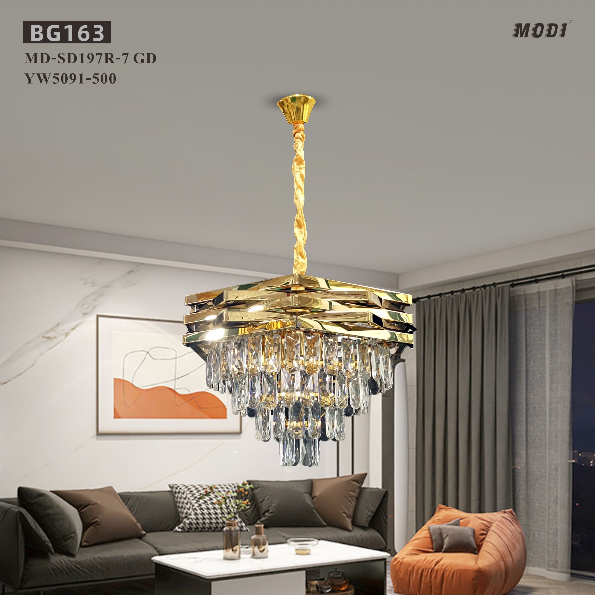 MODI Luxury Crystal Chandelier Living Room,  Gold Modern Crystal Chandelier Lamp, Round Crystal Chandelier Light For Dining Room, Hotel Hall Art Decor