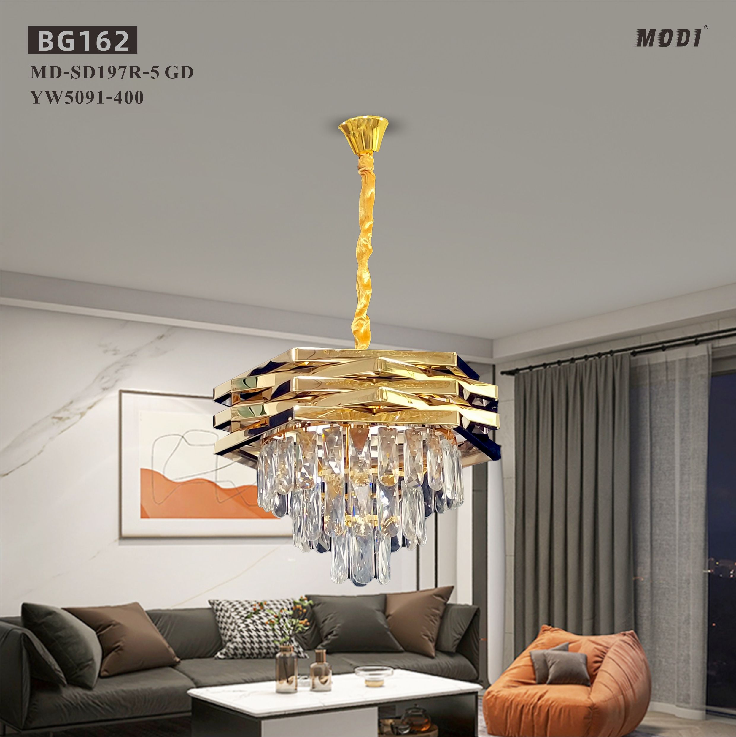 MODI Luxury Crystal Chandelier Living Room,  Gold Modern Crystal Chandelier Lamp, Round Crystal Chandelier Light For Dining Room, Hotel Hall Art Decor