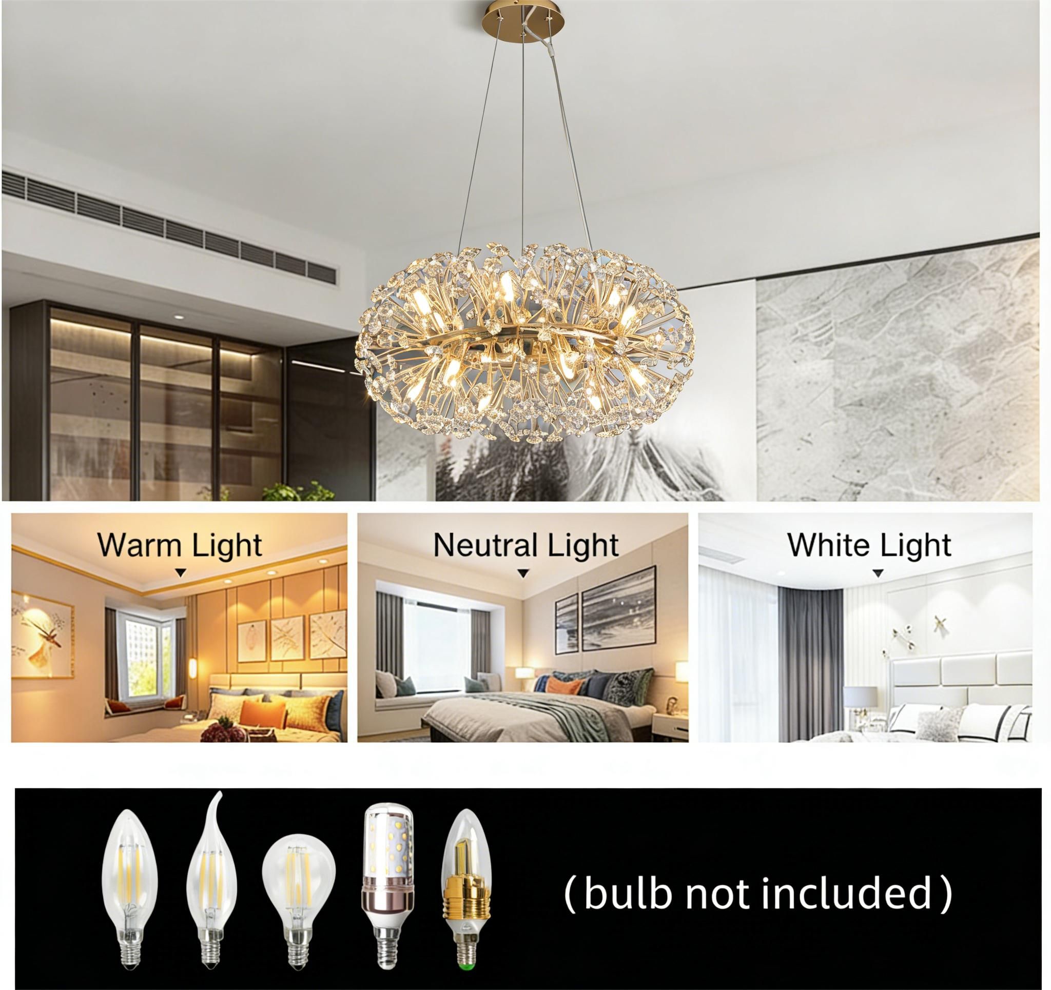 MODI Luxury Crystal Chandelier Modern Art Decor Ceiling Light, Living Room Dining Bedroom Lamp Full Home Package