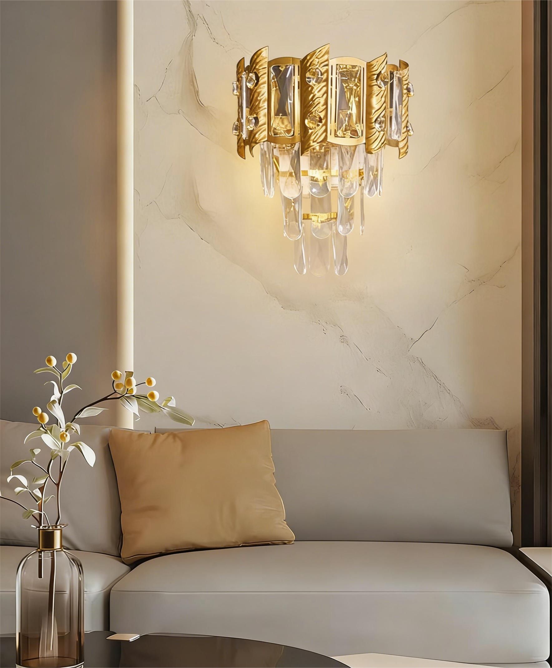 MODI Luxury Crystal Flush Mount Ceiling Light, Gold Modern LED Ceiling Lamp for Living Room Bedroom Hallway, Elegant Cube - Shape Crystal Chandelier Lighting Fixture