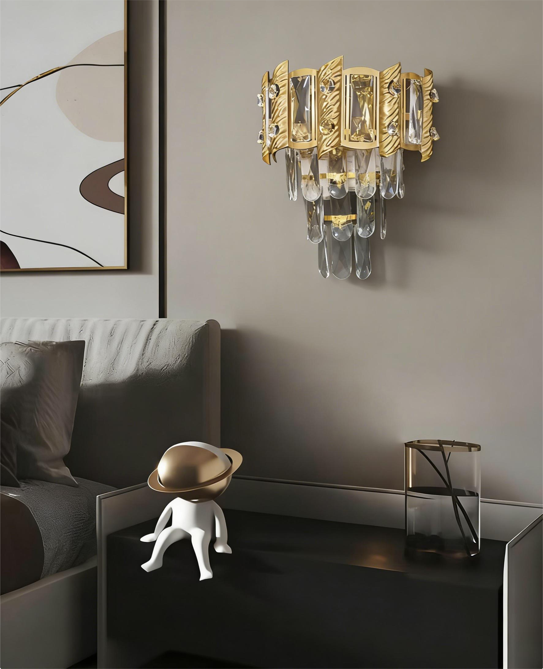 MODI Luxury Crystal Flush Mount Ceiling Light, Gold Modern LED Ceiling Lamp for Living Room Bedroom Hallway, Elegant Cube - Shape Crystal Chandelier Lighting Fixture