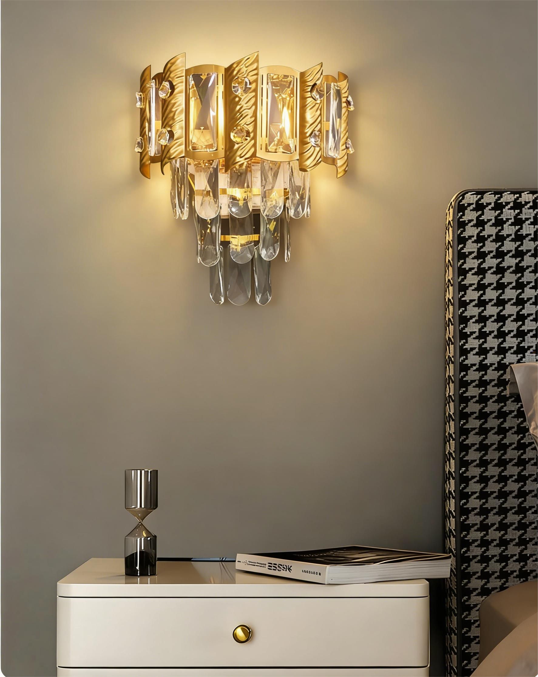 MODI Luxury Crystal Flush Mount Ceiling Light, Gold Modern LED Ceiling Lamp for Living Room Bedroom Hallway, Elegant Cube - Shape Crystal Chandelier Lighting Fixture