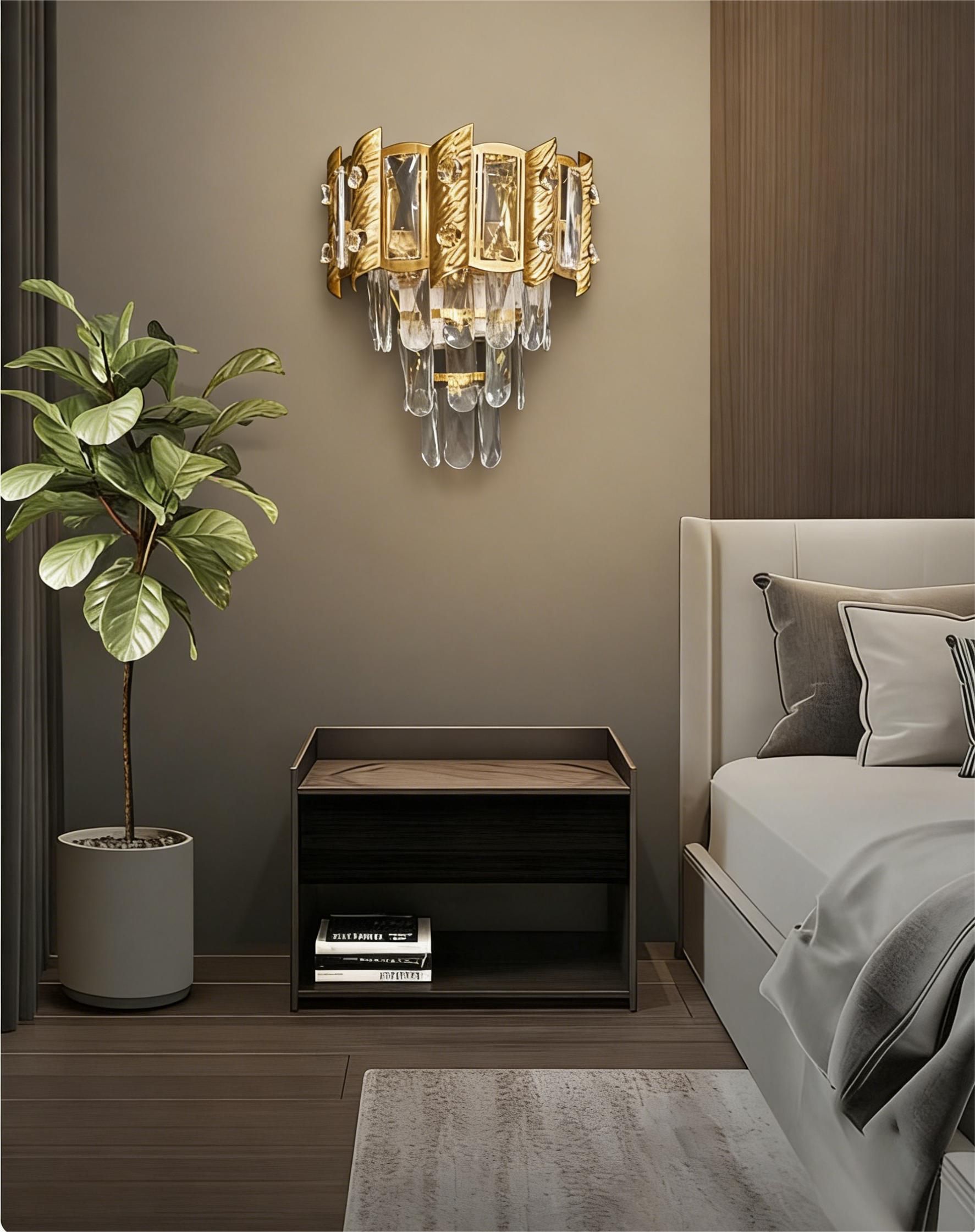 MODI Luxury Crystal Flush Mount Ceiling Light, Gold Modern LED Ceiling Lamp for Living Room Bedroom Hallway, Elegant Cube - Shape Crystal Chandelier Lighting Fixture