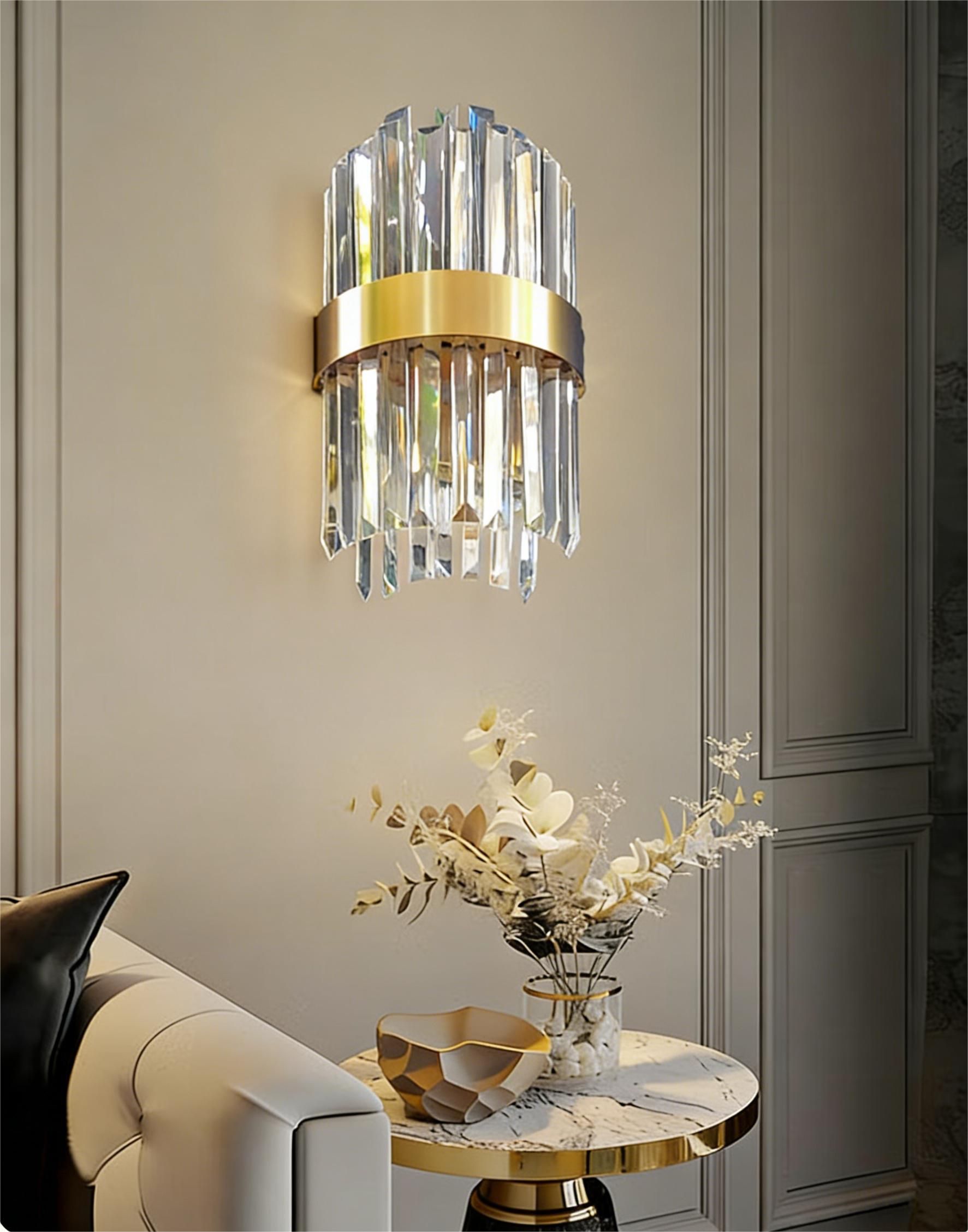 MODI Crystal Wall Lamp,Modern White Wall lamp Sconce,Luxury Creative Crystal Wall Light Fixture for Living room Bedside Hallway Stairway Corridor Lighting,2W