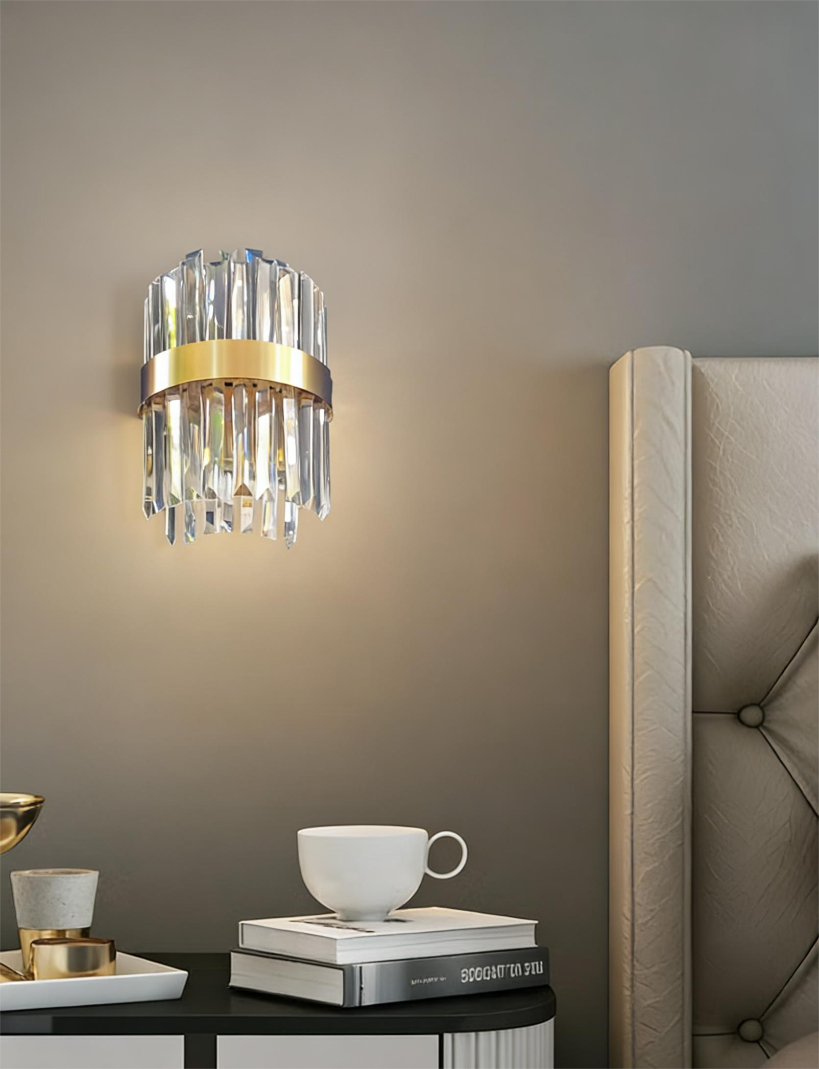 MODI Crystal Wall Lamp,Modern White Wall lamp Sconce,Luxury Creative Crystal Wall Light Fixture for Living room Bedside Hallway Stairway Corridor Lighting,2W