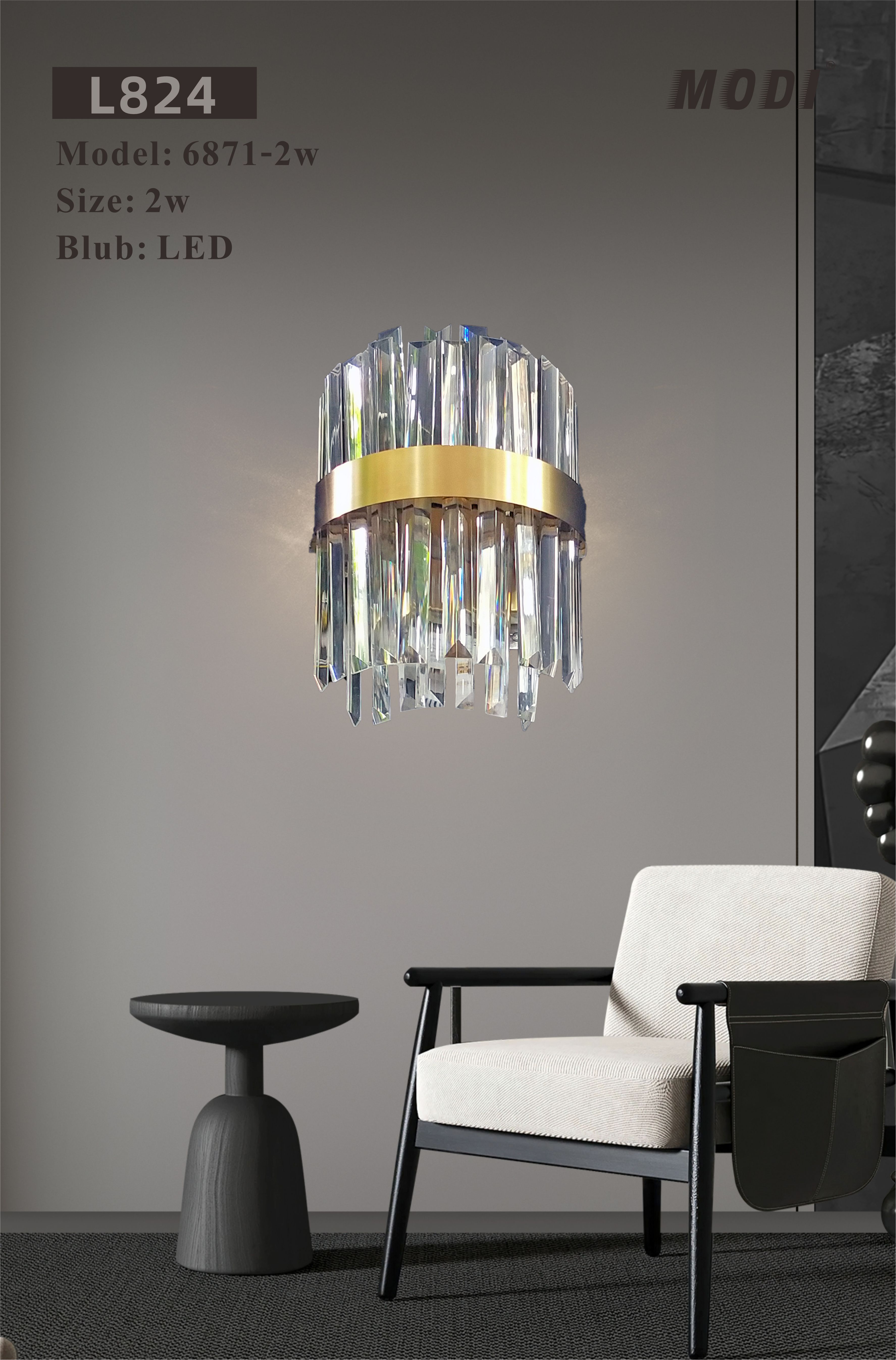 MODI Crystal Wall Lamp,Modern White Wall lamp Sconce,Luxury Creative Crystal Wall Light Fixture for Living room Bedside Hallway Stairway Corridor Lighting,2W