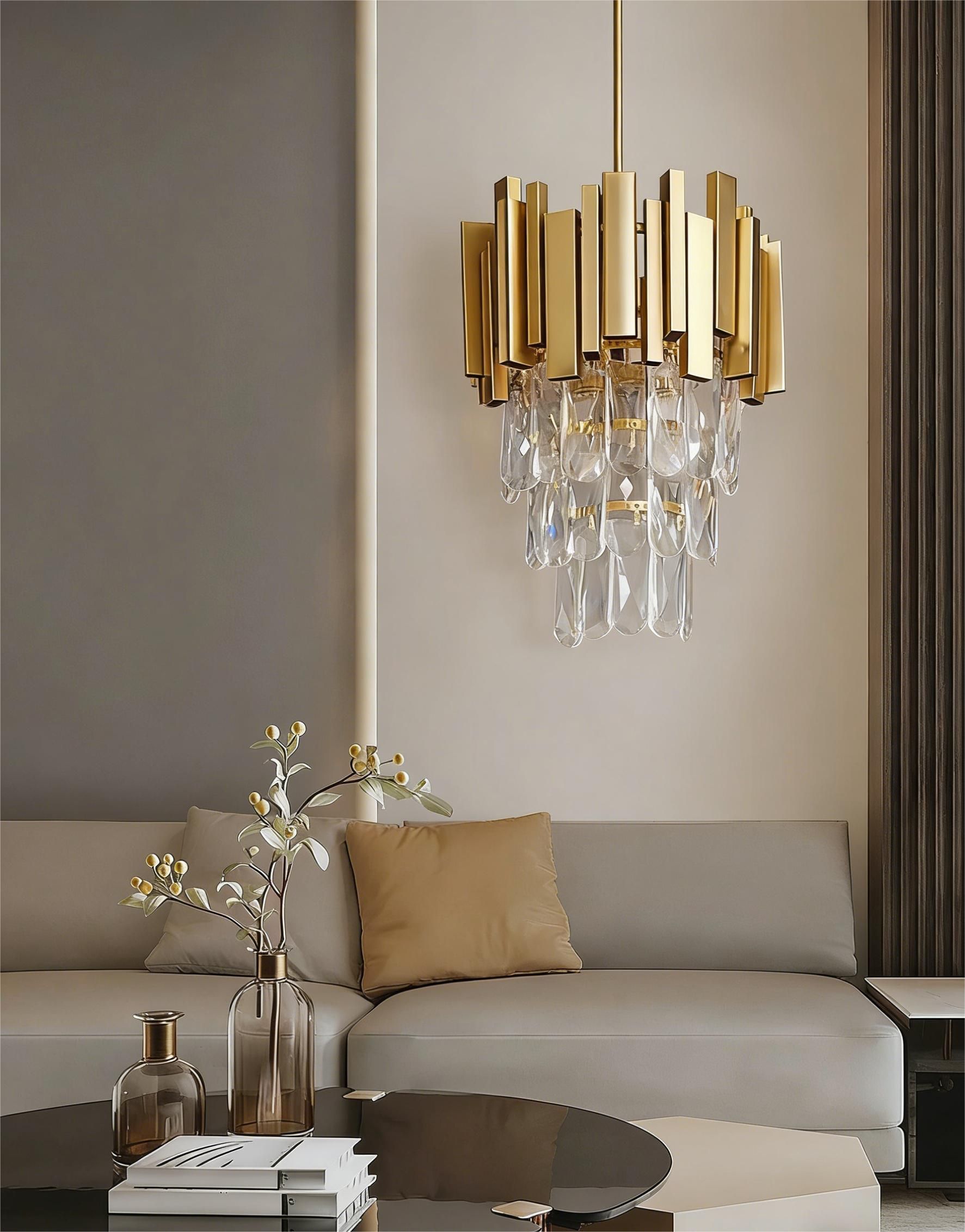 MODI Luxury Multi-Layer Crystal Chandelier, Modern Elegant Ceiling Pendant Lamp for Living Room, Dining Room & Bedroom